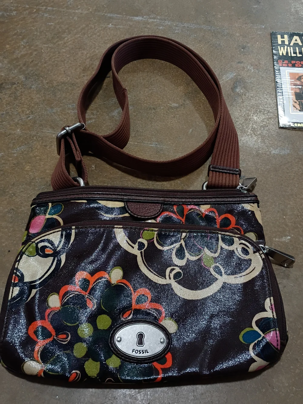 Fossil Brown Floral Crossbody Bag